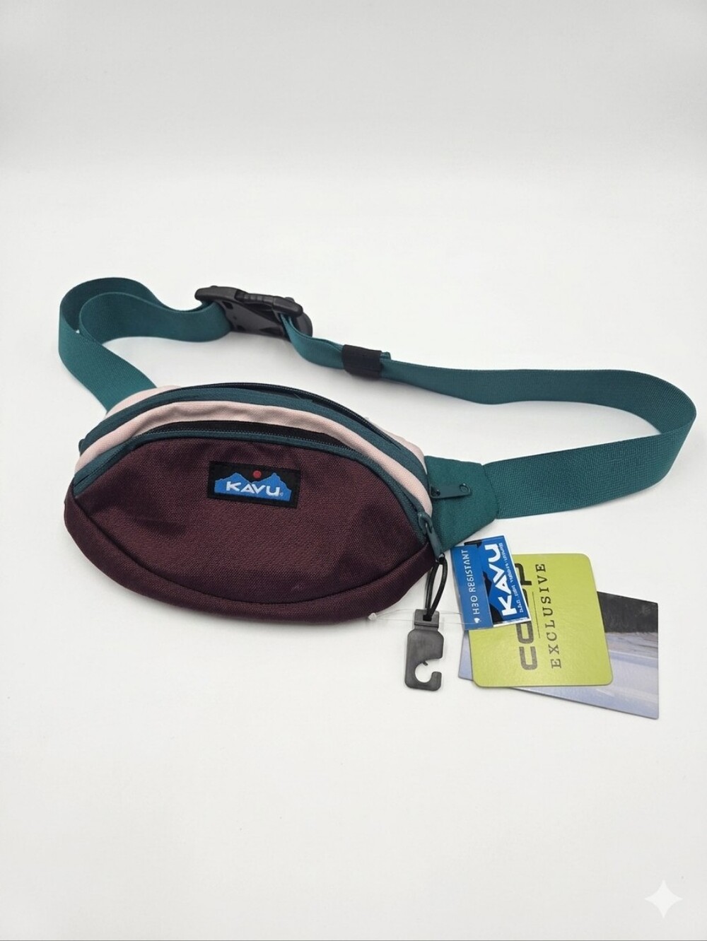 New Kavu Spectator Burgundy Waist Pack with Teal Strap and Light Pink Trim